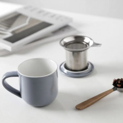 Viva Scandinavia MINIMA EVA V81454 Tea Cup with Strainer and Lid, 380 ml, Porcelain, Gray