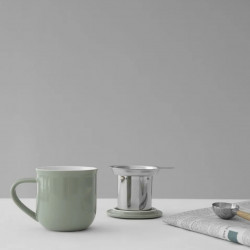 Viva Scandinavia MINIMA EVA V81446 Tea Cup with Strainer and Lid, 380 ml, Porcelain, Green