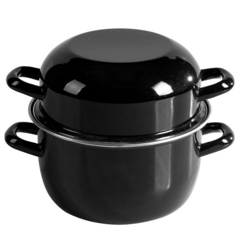 Rosberg R54525A22 Mussel Pot, 22 cm, 5 L, Enamel, Induction, Black