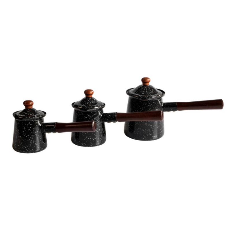 Rosberg R51305J3C Teapot Set with Lids, 9/10/12 cm, Enamel, Black/Brown