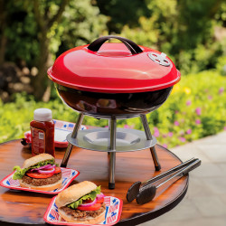 Faszéngrill ELITE ERQ-L14, 35,5 cm főzőfelület, Acél, Hamutál, Króm lábak, Piros/fekete