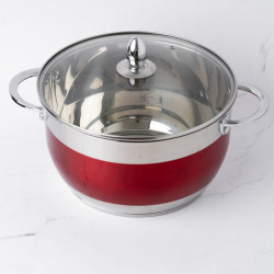 Serpenyő Bohmann BH 1818-22AL, 22 cm, 4,6 l, üvegfedél, indukciós, Inox/piros