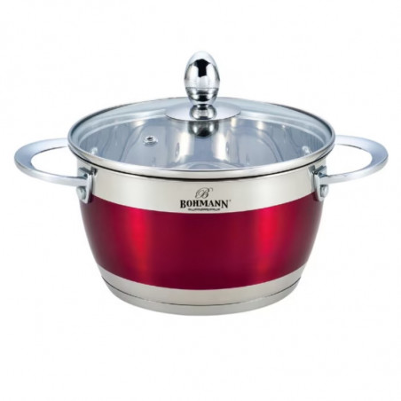 Serpenyő Bohmann BH 1818-22AL, 22 cm, 4,6 l, üvegfedél, indukciós, Inox/piros