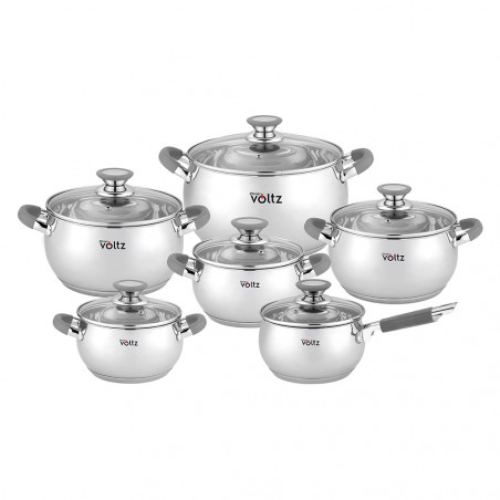 Set oale Oliver Voltz OV51210N12, 12 piese, Inductie, Sticla securizata cu orificiu pentru abur, Inox