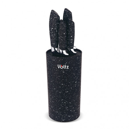 Set cutite cu suport Oliver Voltz OV51633G5, Otel, Acoperire marmura, 6 piese, Negru