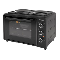 Finlux FMC-3524F, 35 l, 1400 W, Két főzőlap, 3 funkció, Zománc, Fekete, kis tűzhely, Fekete