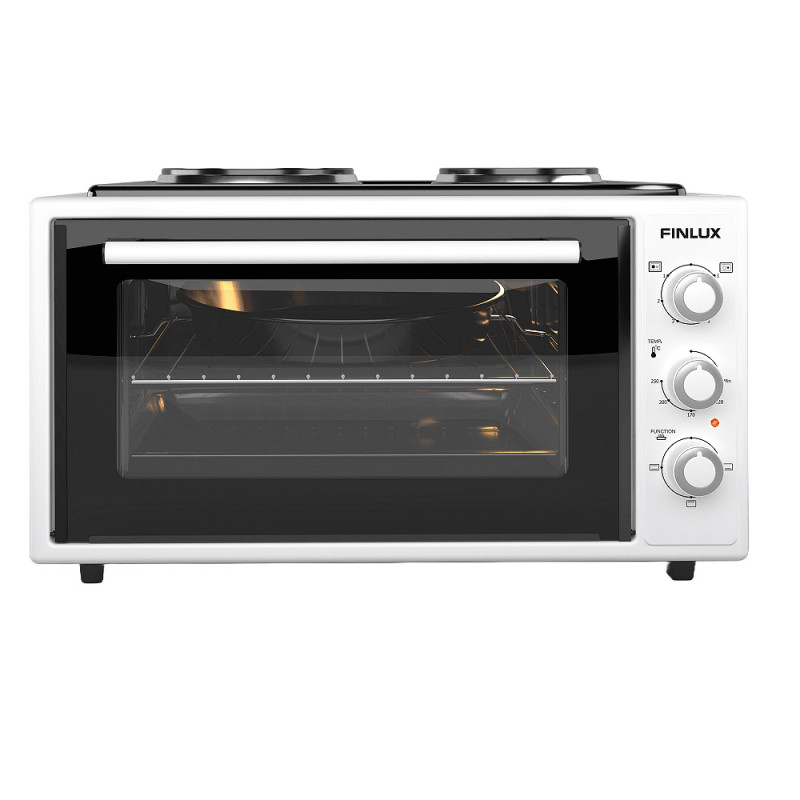 Finlux FMC-4524WF Compact Stove, 45 L, 1600 W, Two Burners, 3 Functions, Enamel, White