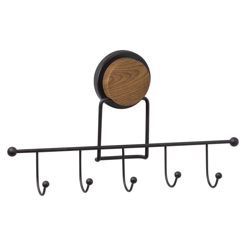 Metalife MGS-702W Towel Rack with Five Hooks, Black/Wood