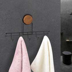 Metalife MGS-702W Towel Rack with Five Hooks, Black/Wood