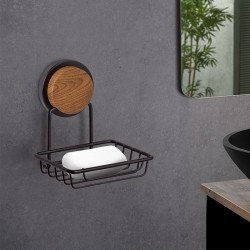 Metalife MGS-704W Soap Dish, 13 x 10 x 9 cm, Black/Wood