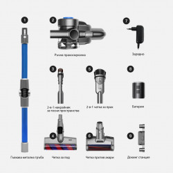 Aspirator vertical JIMMY H8 Upgrade, 550 W, 185 AW, pliabil, autonomie 65 de minute, LCD, 7 accesorii, gri/albastru