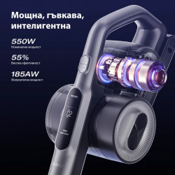 Вертикална прахосмукачка JIMMY H8 Flex, 550W, 185 AW, 0.5 Л, Сгъваща се тръба, Автономност 65 минути, LCD дисплей, LED светлини, Интелигентен сензор за прах, Черен