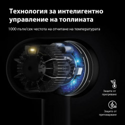 Сешоар за коса JIMMY F8, 1600W, Ултразвуков, 110 000 rpm/min, LED дисплей, 3 скорости, 3 температурни настройки, Черен