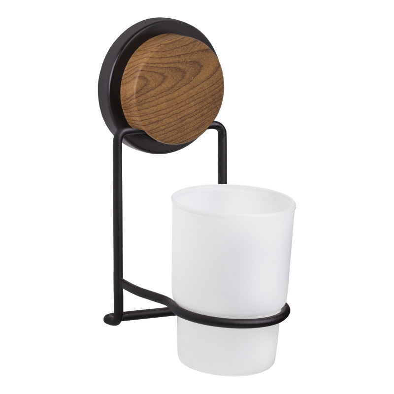 Metalife MGS-711W Toothbrush Holder with Cup, 7 x 12 x 17.5 cm, Black/Wood