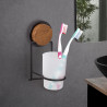 Metalife MGS-711W Toothbrush Holder with Cup, 7 x 12 x 17.5 cm, Black/Wood