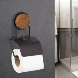 Metalife MGS-712W Toilet Paper Holder with Lid, 8 x 12 x 17 cm, Black/Wood-Look