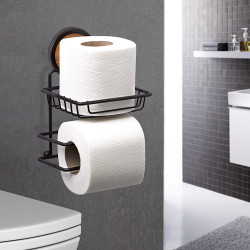 Metalife MGS-714W Two-Compartment Toilet Paper Holder, 28x8x14 cm, Black/Wood