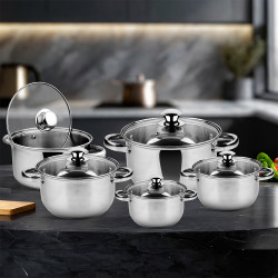 Rosberg R51210O10 Cookware Set, 10 pieces, 2.1–6.3 L, Stainless Steel, Silver