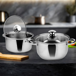 Rosberg R51210O18 Saucepan, 2.1 L, 18 cm, Glass Lid with Steam Vent, Stainless Steel