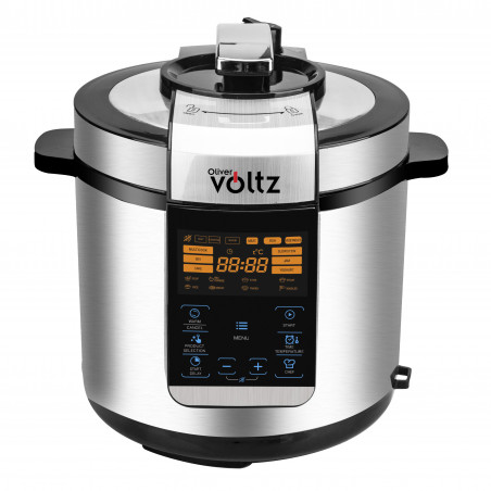 Oliver Voltz OV51985H6 Pressure Cooker, Large LED Touchscreen Display, 1000W, 6L, 70kPa, 24-Hour Timer, Stainless Steel