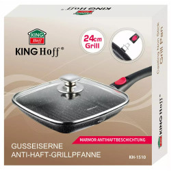 Tigaie Grill cu capac si maner detasabil Kinghoff KH 1510, 24 cm, Acoperire Marmura, Inductie, Negru