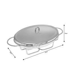 Kinghoff KH 1411 Serving Bowl, Oval, 3 Liters, Steel Lid, Glass