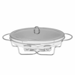 Kinghoff KH 1411 Serving Bowl, Oval, 3 Liters, Steel Lid, Glass