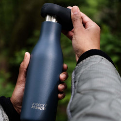 Joseph Joseph Loop 81120 Insulated Bottle, 500 ml, Double-walled, Clip-on Lid, Vacuum Insulation, Blue