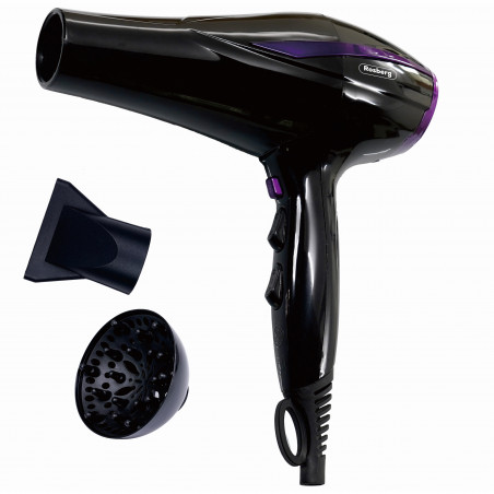 Rosberg R51100OD Hair Dryer, 2200W, 2 speeds, 3 heat settings, Cool shot, Accessories, Black/Purple