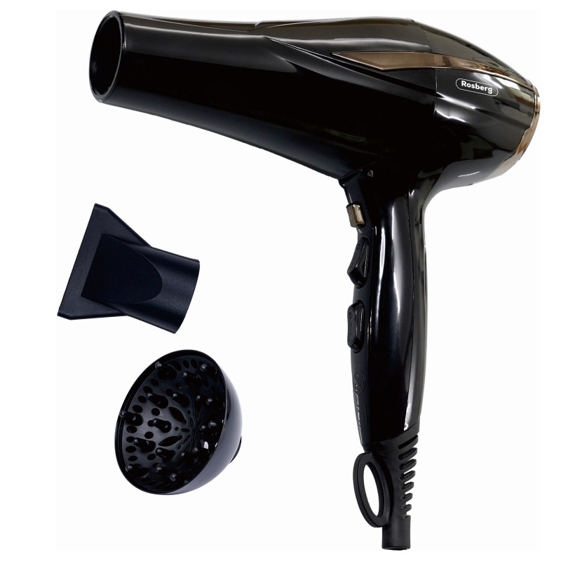 Rosberg R51100OD Hair Dryer, 2200W, 2 speeds, 3 heat settings, Cool shot, Accessories, Black/Bronze