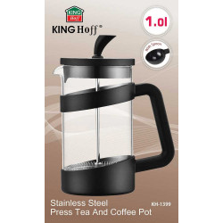 Kinghoff KH 1399 French Press, 1 L, Glass Bowl, Black