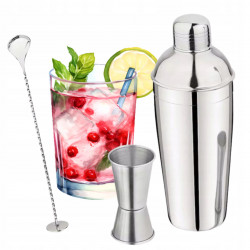 Kinghoff KH 1706 Shaker Set with Ice Bucket, 4 Pieces, Measuring Cup, Tongs, Stainless Steel
