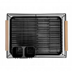 Kinghoff KH 1728 Dish Rack, Cutlery Holders, Wooden Handles, Black