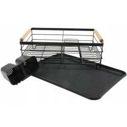 Kinghoff KH 1728 Dish Rack, Cutlery Holders, Wooden Handles, Black