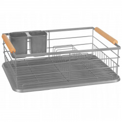 Kinghoff KH 1729 Dish Rack, Cutlery Holders, Wooden Handles, Gray