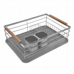 Kinghoff KH 1729 Dish Rack, Cutlery Holders, Wooden Handles, Gray