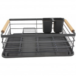 Kinghoff KH 1729 Dish Rack, Cutlery Holders, Wooden Handles, Gray