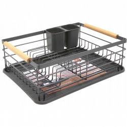 Kinghoff KH 1729 Dish Rack, Cutlery Holders, Wooden Handles, Gray