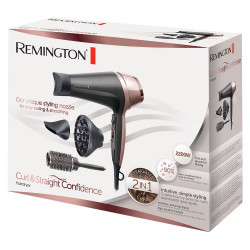 Сешоар Remington Curl and Straight Confidence D5706, 2200W, Йонизация, 90 км/ч струя, Cool Shot, Черен/Розов