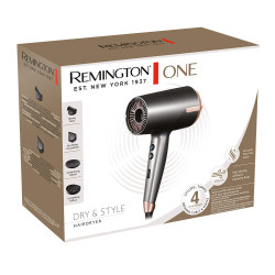 Remington ONE D6077 Hair Dryer, 2000W, Ionization, 120 km/h Airflow, Cool Shot, Thermacare, Gray/Pink