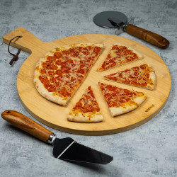 Kinghoff KH 1674 Pizza Board, 35 cm, Comfortable Handle, Bamboo