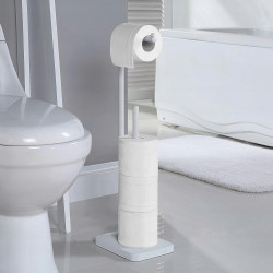 Kinghoff KH 1750 Toilet Paper Holder, Bamboo, 19 x 71 cm, Holds 5 Rolls, White