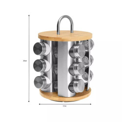 Βαζάκια για μπαχαρικά σε βάση Klausberg KB 7552, 12 τεμ. βάζα, μπαμπού και ατσάλι, ανοξείδωτο / καφέ