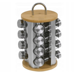 Klausberg KB 7553 Spice Jar Set with Stand, 16 jars, Bamboo and Steel, Stainless Steel/Brown