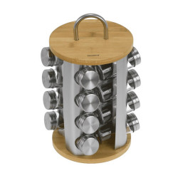 Klausberg KB 7553 Spice Jar Set with Stand, 16 jars, Bamboo and Steel, Stainless Steel/Brown