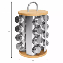 Klausberg KB 7553 Spice Jar Set with Stand, 16 jars, Bamboo and Steel, Stainless Steel/Brown