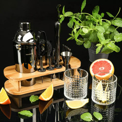 Klausberg KB 7584 Cocktail Set, 17 pieces, Bamboo Stand, Graphite