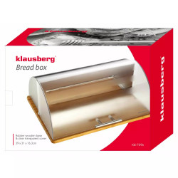 Кутия за хляб Klausberg KB 7096, 39 см, Метал, Дървена основа, Инокс/Кафяв