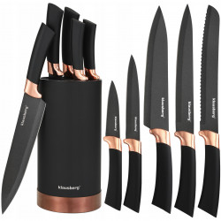 Klausberg KB 7614 Knife Set with Stand, 6 pieces, Ergonomic handles, Stainless steel, Black
