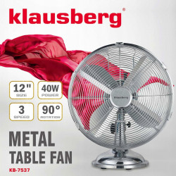 Klausberg KB 7537 Table Fan, 35 cm, 40 W, Stainless Steel, Oscillation, 3 Speeds, Stainless Steel
